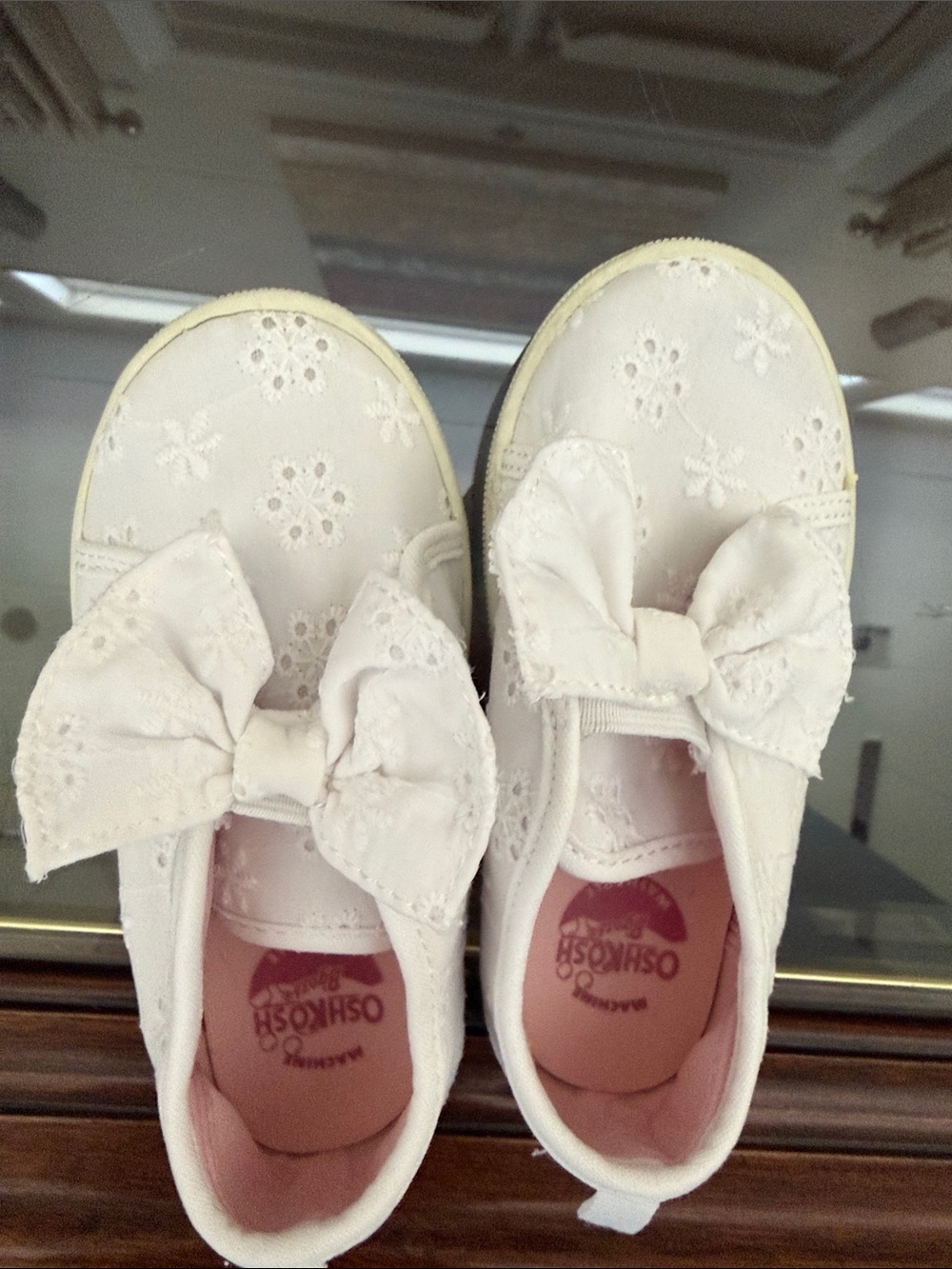 OshKosh B'gosh White Eyelet Bow Slip-On Girls Shoes